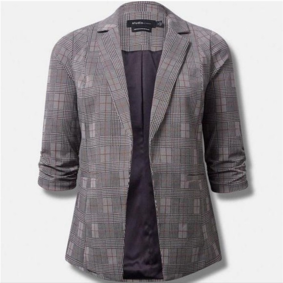 🆕 Studio Torrid Blazer PLUS 4 4X Stretchy Plaid Ponte Comfy Work‎ Wear NWT NEW - Picture 1 of 6